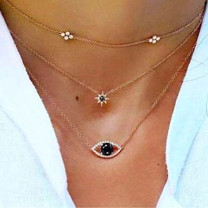 Three layered CUBIC STONE Evil eye necklace.